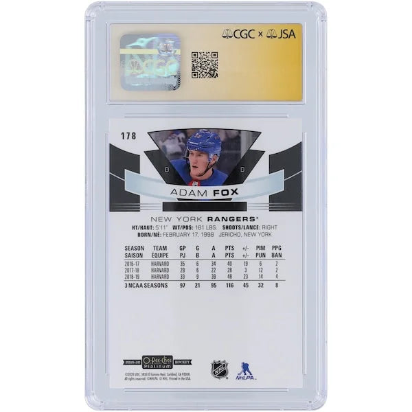Adam Fox Signed 2019-20 Upper Deck O-Pee-Chee Platinum #178 Rookie Card | CGC 9.5