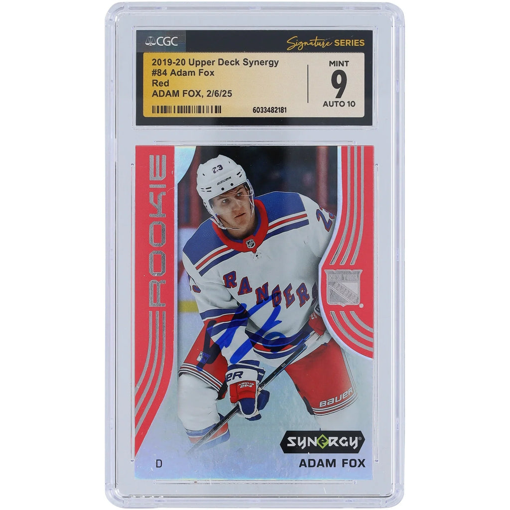 Adam Fox Signed 2019-20 Upper Deck Synergy Red #84 Rookie Card | CGC 9