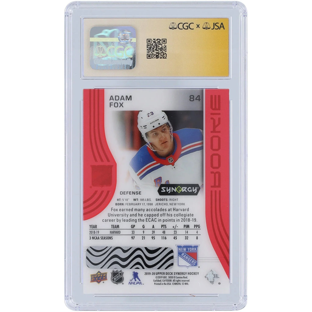 Adam Fox Signed 2019-20 Upper Deck Synergy Red #84 Rookie Card | CGC 9
