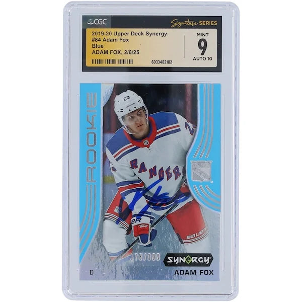 Adam Fox Signed 2019-20 Upper Deck Synergy Blue Rookie #84 Card | CGC 9