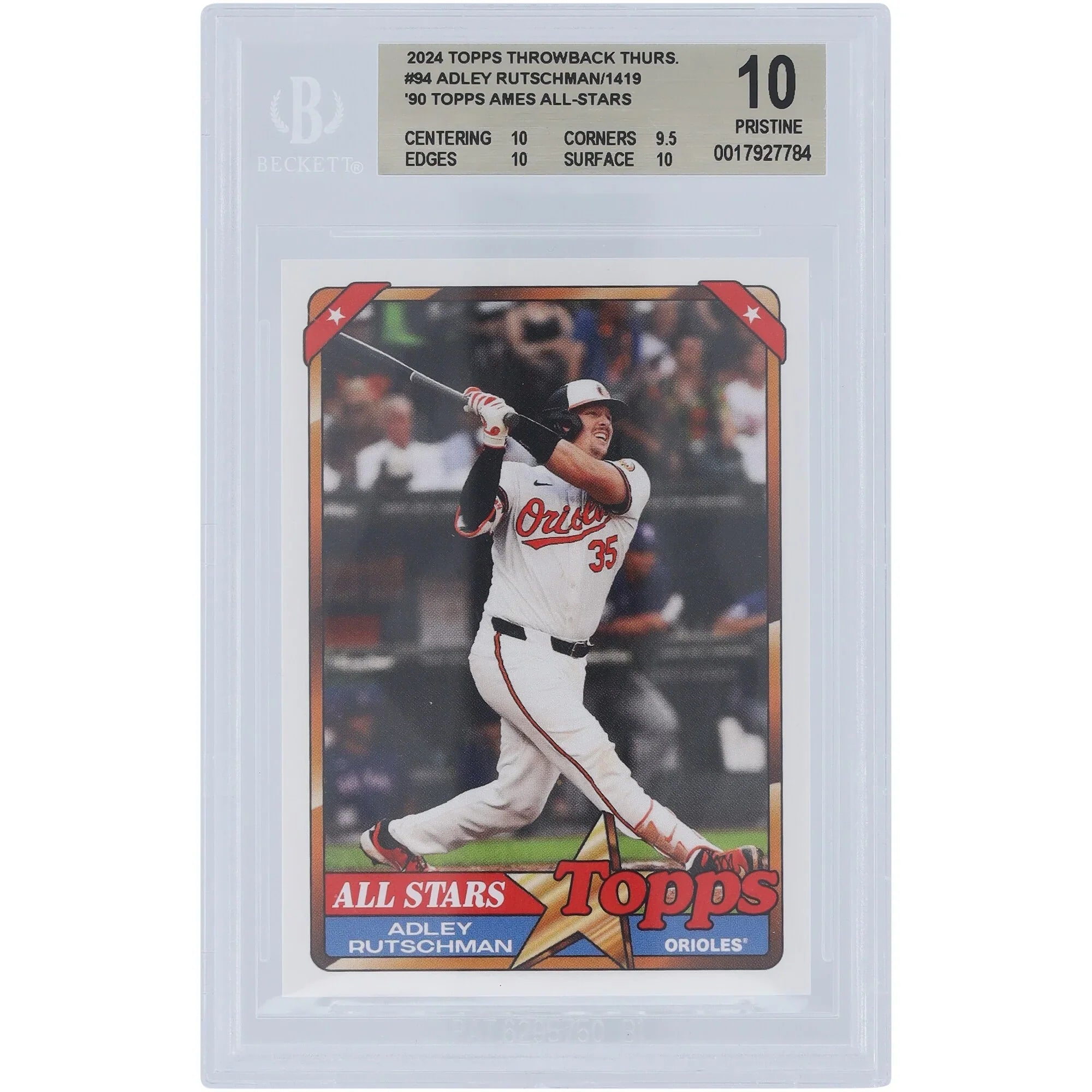 Adley Rutschman 2024 Topps TBT 90 Topps Ames All-Stars #94 | BGS 10 | 10 9.5 10 10