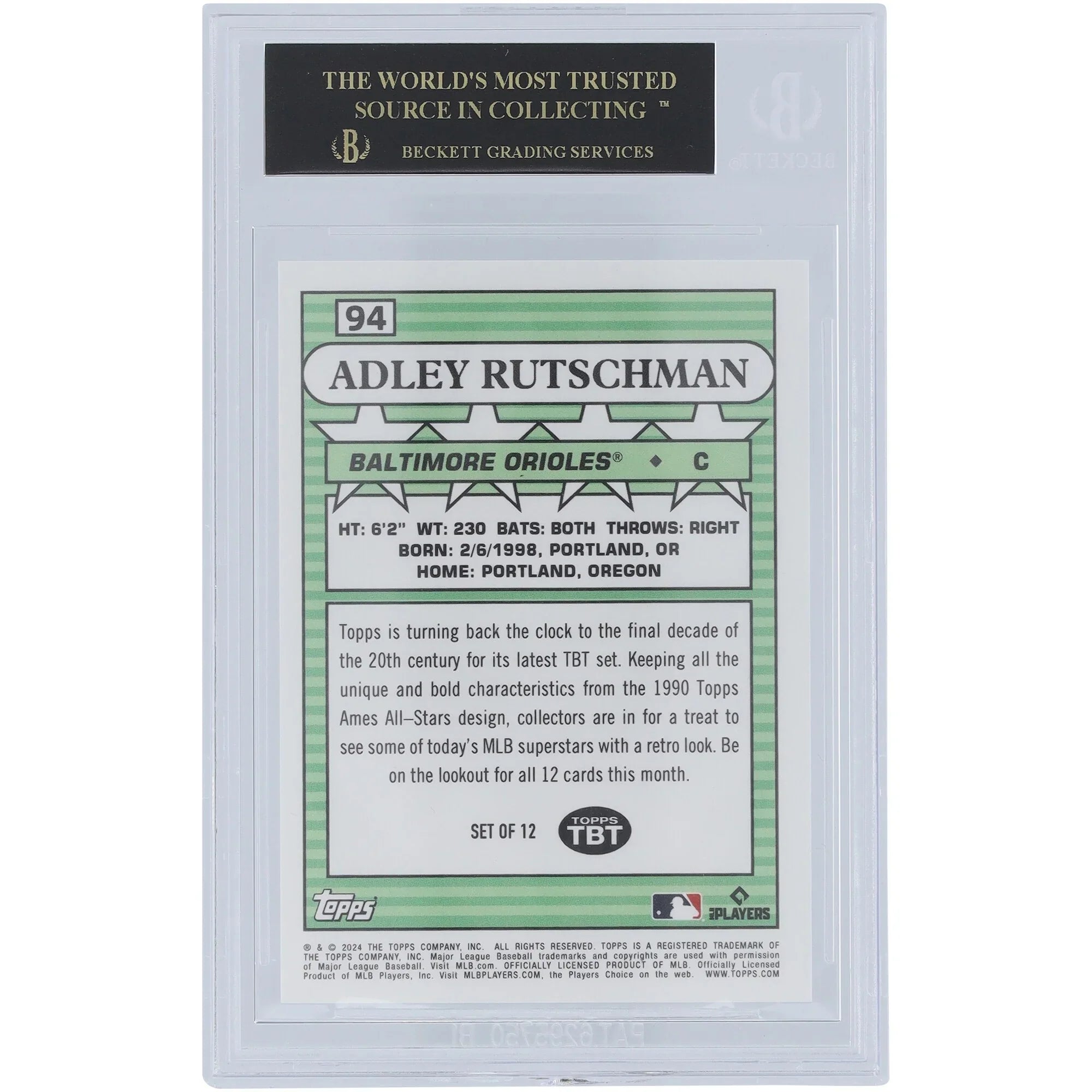Adley Rutschman 2024 Topps TBT 90 Topps Ames All-Stars Black Label #94 | BGS 10