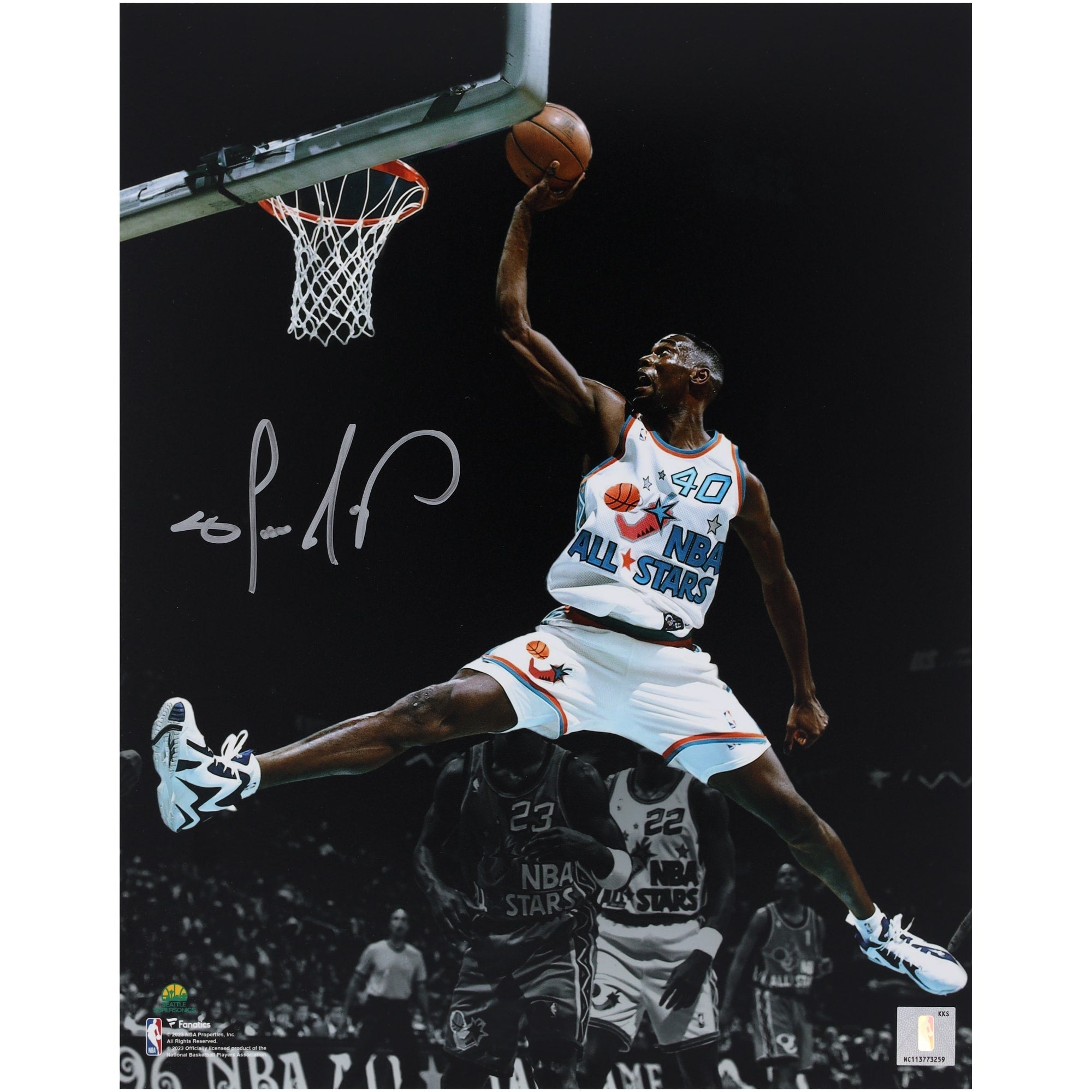 Shawn Kemp Seattle SuperSonics Autographed Fanatics Authentic 11" x 14" 1996 NBA All-Star Game Spotlight Photograph