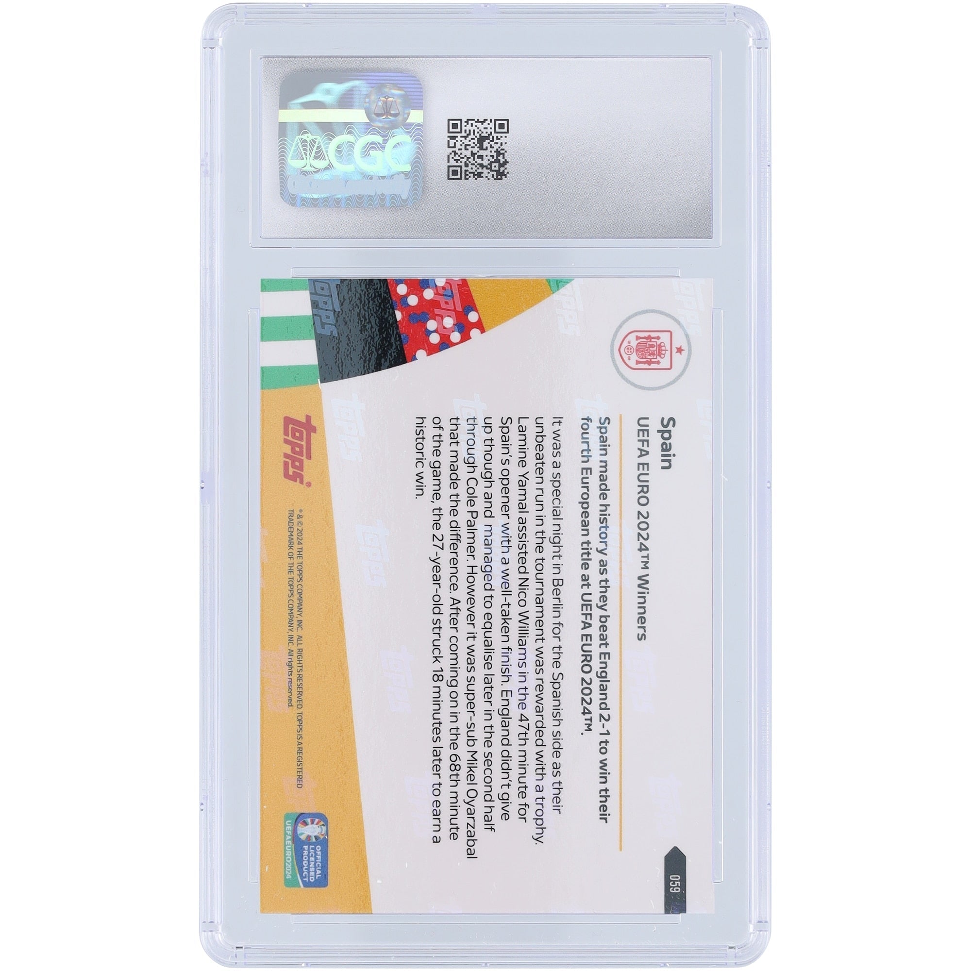 Spain National Team 2024 Topps Now UEFA Euro 2024 Winners #59 CGC Authenticated 10 Card