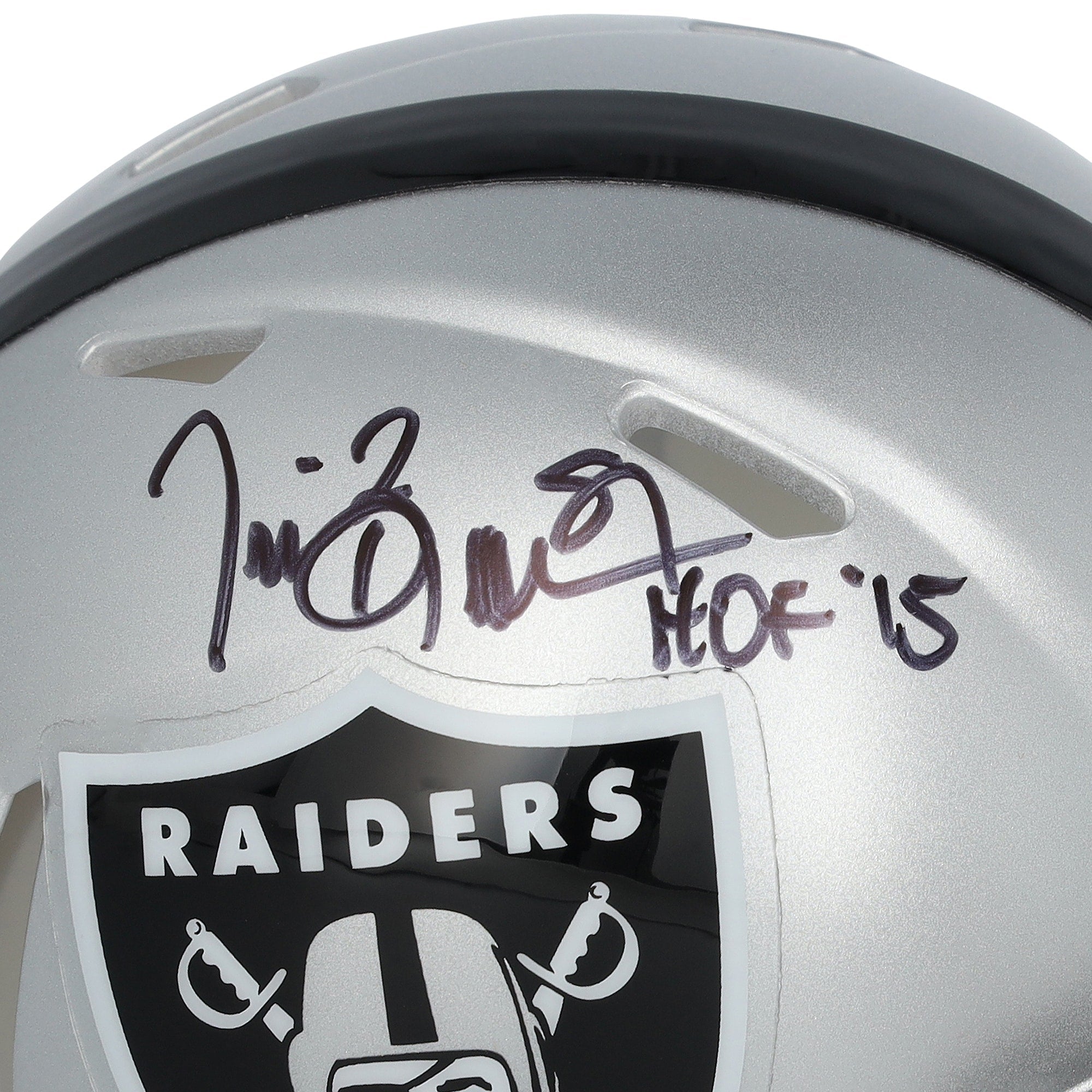 Tim Brown Oakland Raiders Autographed Fanatics Authentic Riddell Speed Mini Helmet with "HOF 2015" Inscription