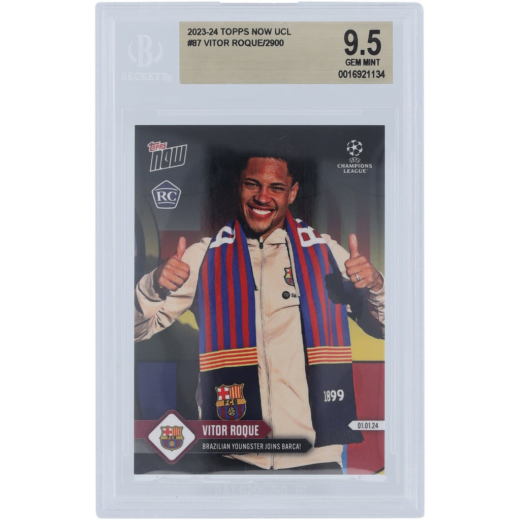 Vitor Roque Barcelona 2023-24 Topps Now UCL Joins Barca #87 BGS Authenticated 9.5 Rookie Card
